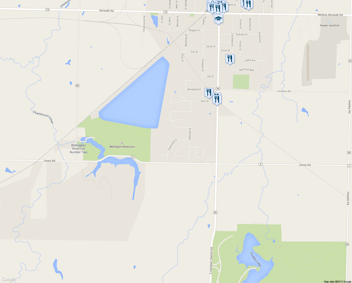 map of restaurants, bars, coffee shops, grocery stores, and more near 329 Greenview Court in Wellington