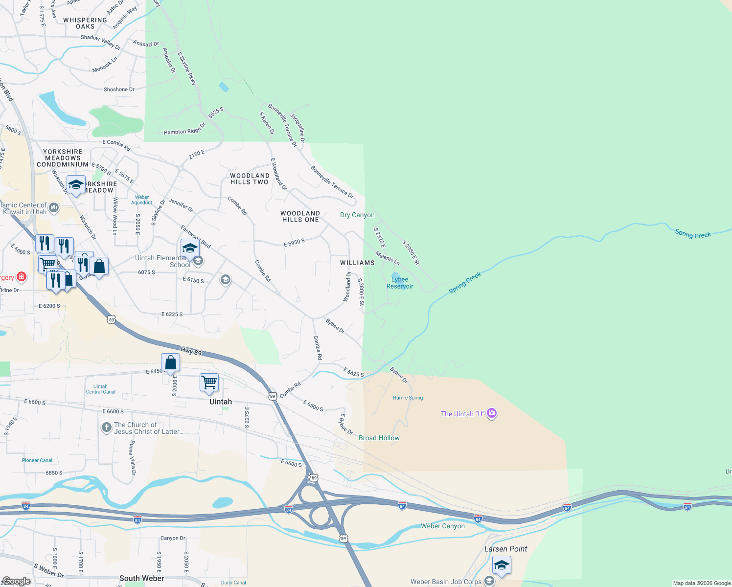 map of restaurants, bars, coffee shops, grocery stores, and more near 6124 Osmond Drive in Ogden