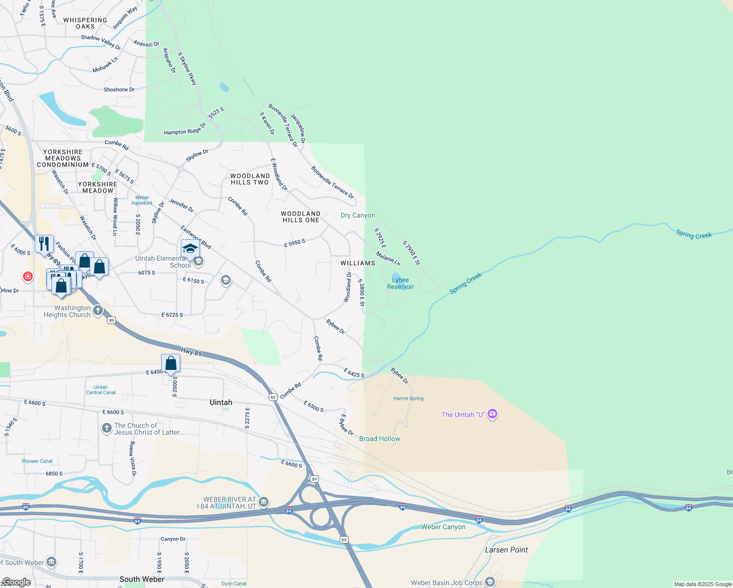 map of restaurants, bars, coffee shops, grocery stores, and more near 6124 Osmond Drive in Ogden