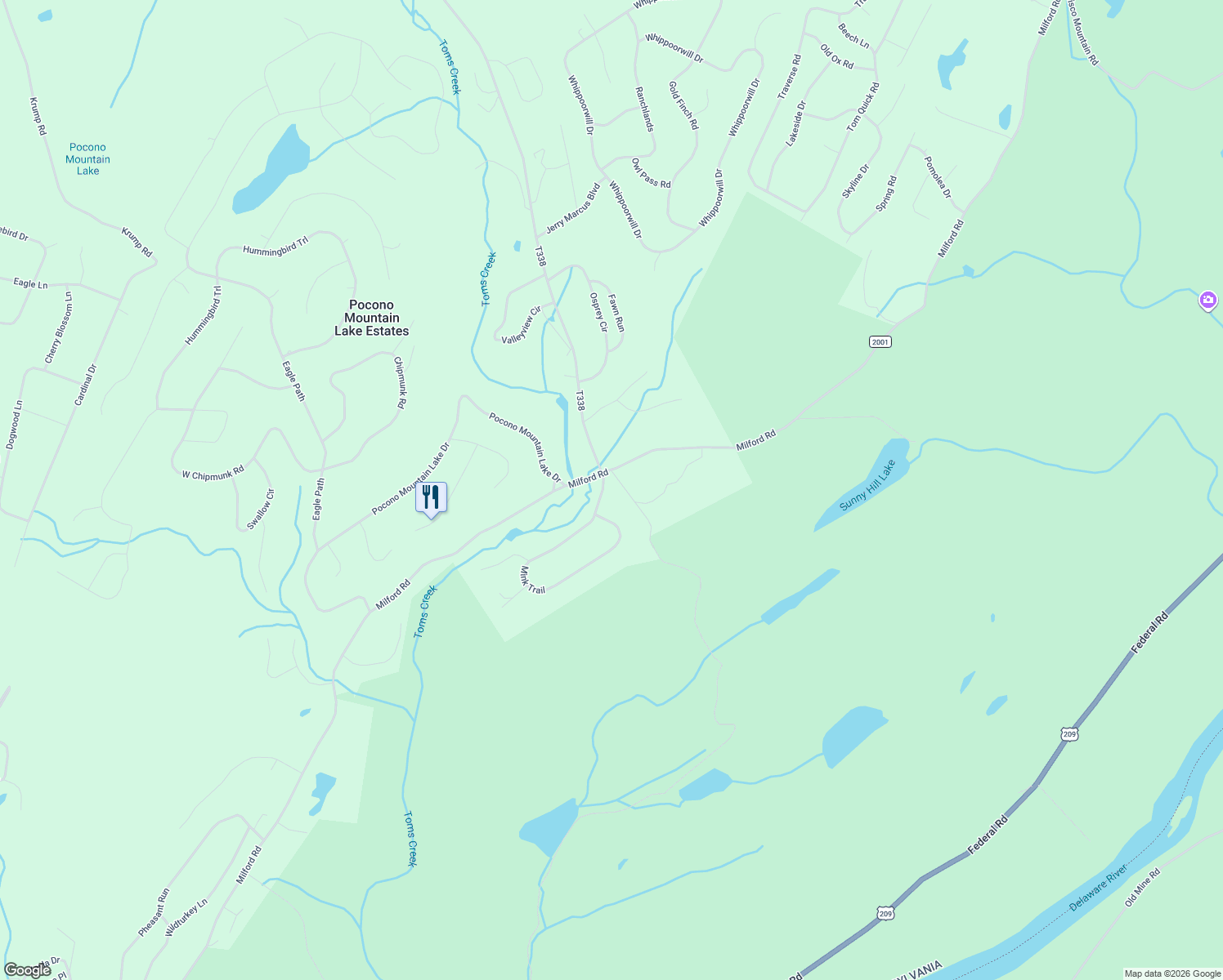 map of restaurants, bars, coffee shops, grocery stores, and more near Big Egypt Rd in Bushkill