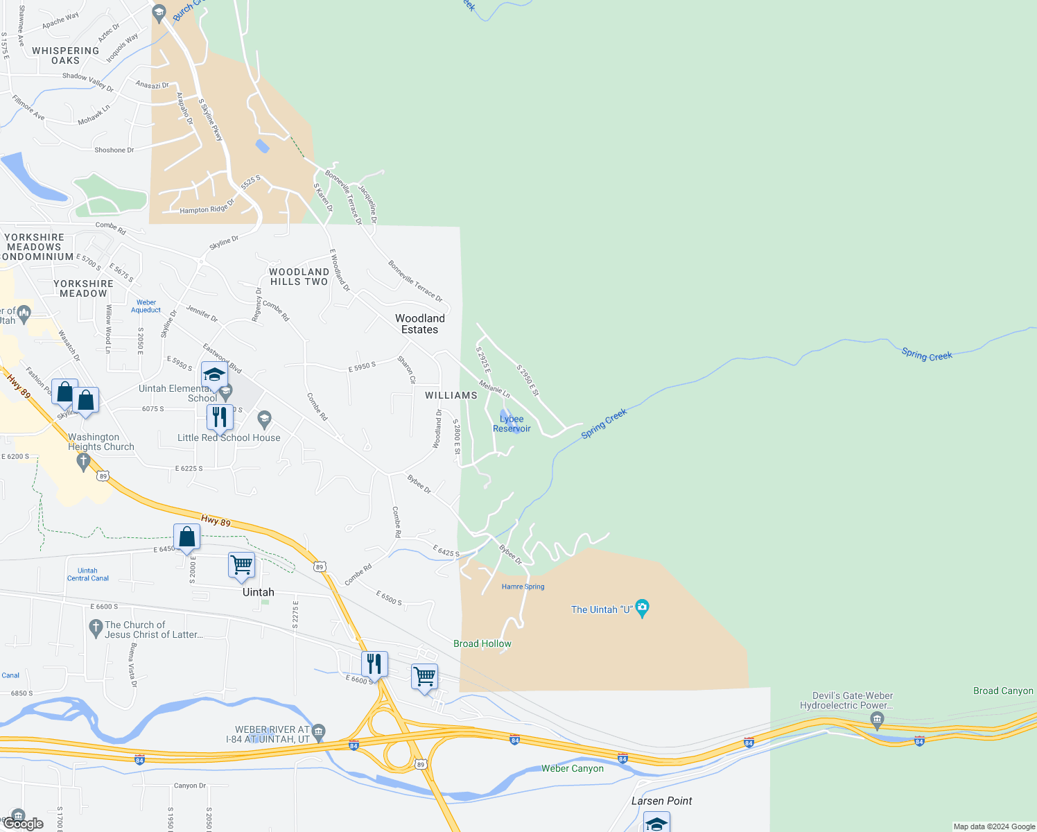 map of restaurants, bars, coffee shops, grocery stores, and more near 2921 Melanie Lane in Ogden