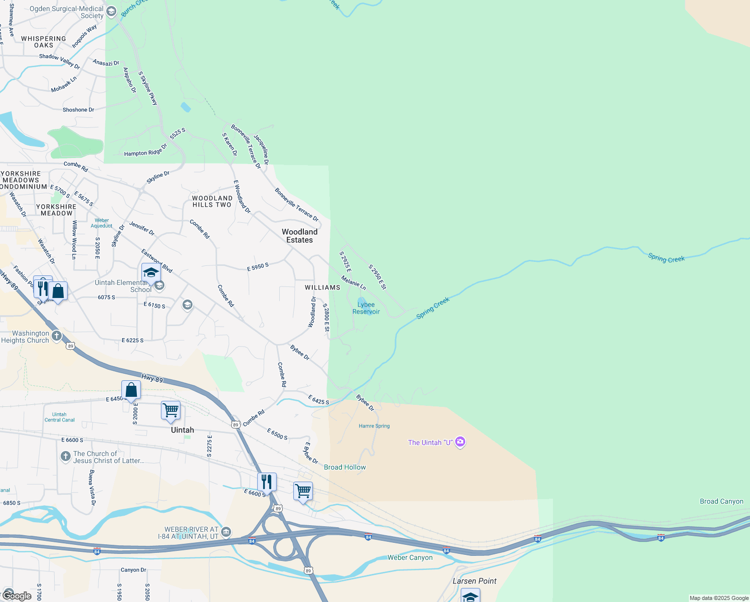 map of restaurants, bars, coffee shops, grocery stores, and more near 2921 Melanie Lane in Ogden