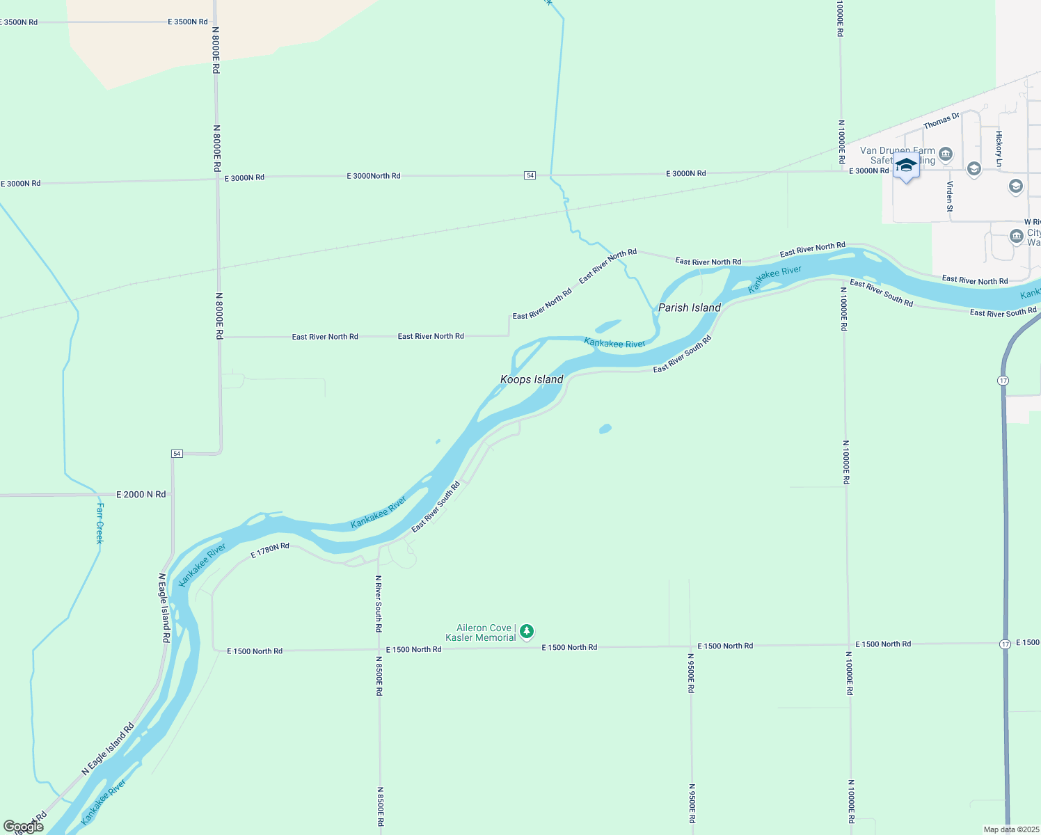 map of restaurants, bars, coffee shops, grocery stores, and more near 8990 East River South Road in Momence