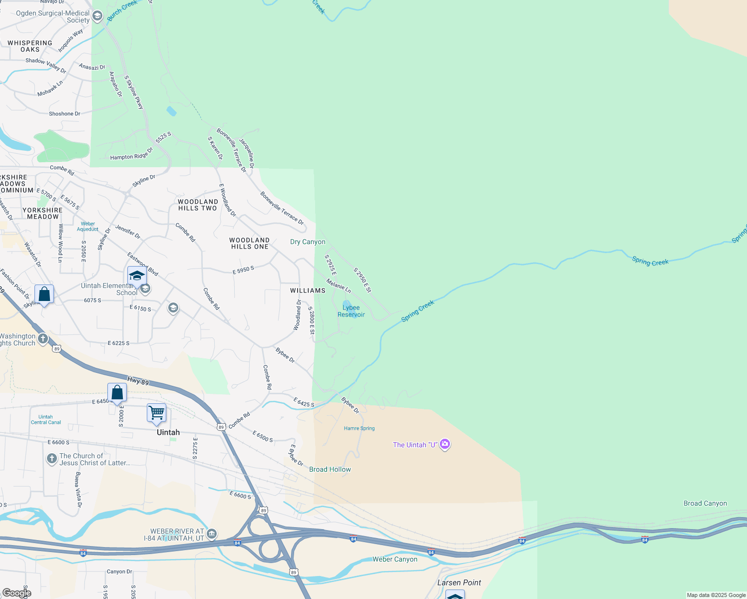 map of restaurants, bars, coffee shops, grocery stores, and more near 6057 South 2950 East Street in Ogden