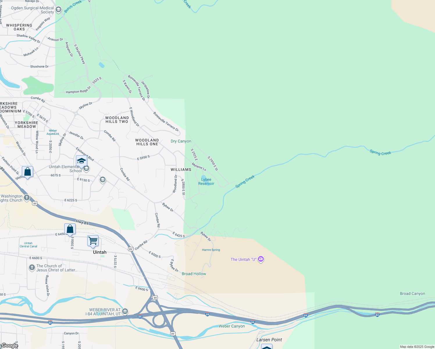 map of restaurants, bars, coffee shops, grocery stores, and more near 6057 South 2950 East Street in Ogden