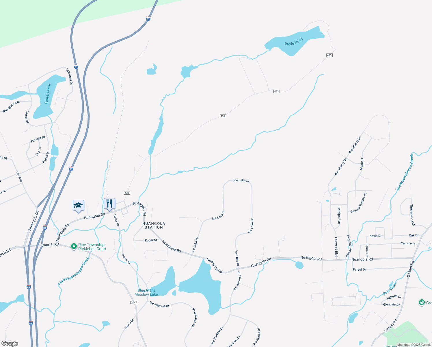 map of restaurants, bars, coffee shops, grocery stores, and more near 70 Ice Lake Drive in Mountain Top