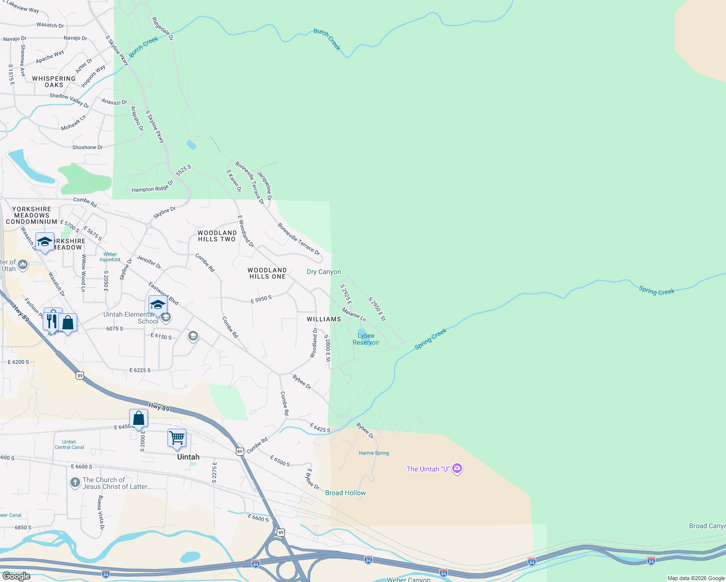 map of restaurants, bars, coffee shops, grocery stores, and more near 5924 South 2950 East Street in Ogden