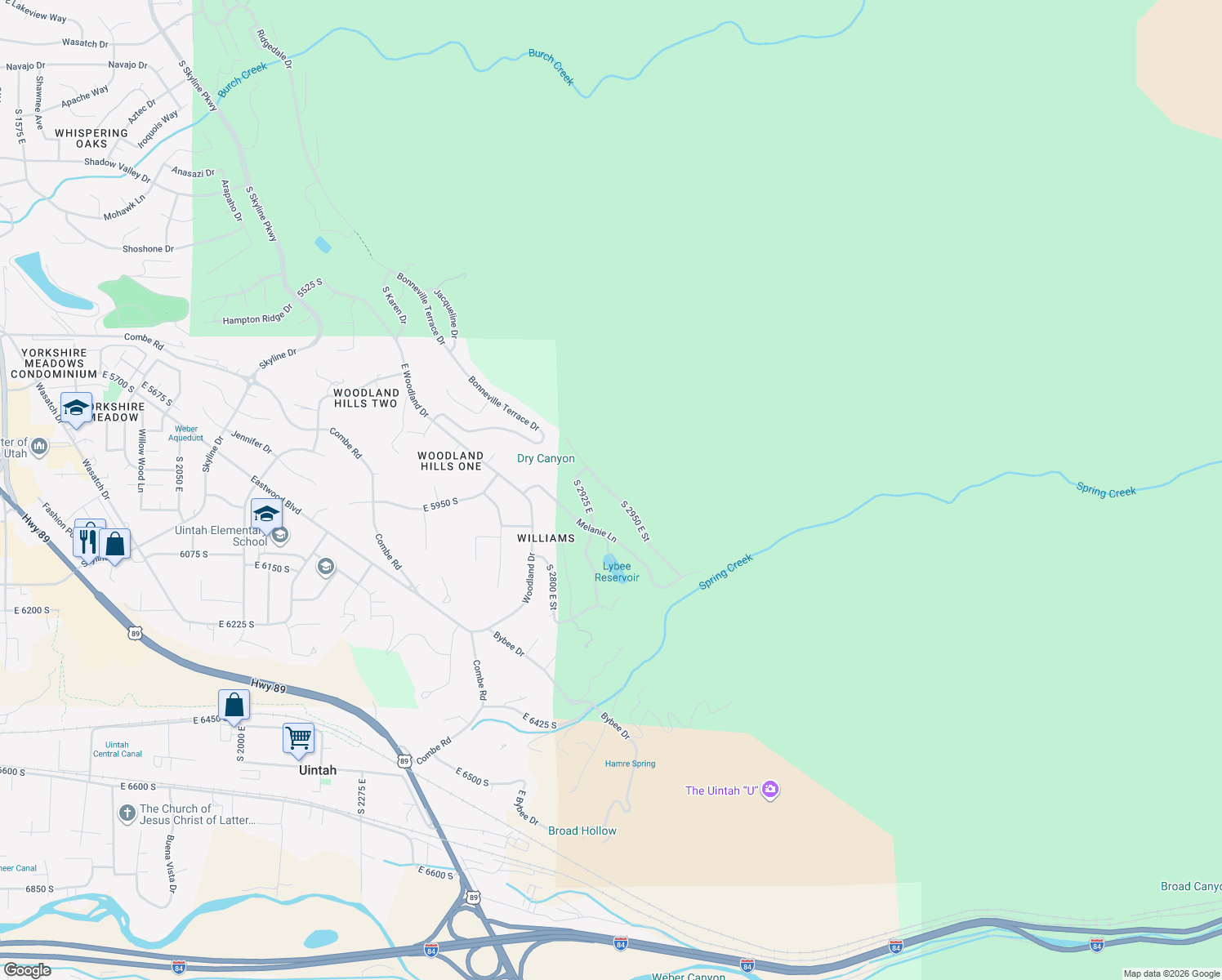 map of restaurants, bars, coffee shops, grocery stores, and more near 5924 South 2950 East Street in Ogden