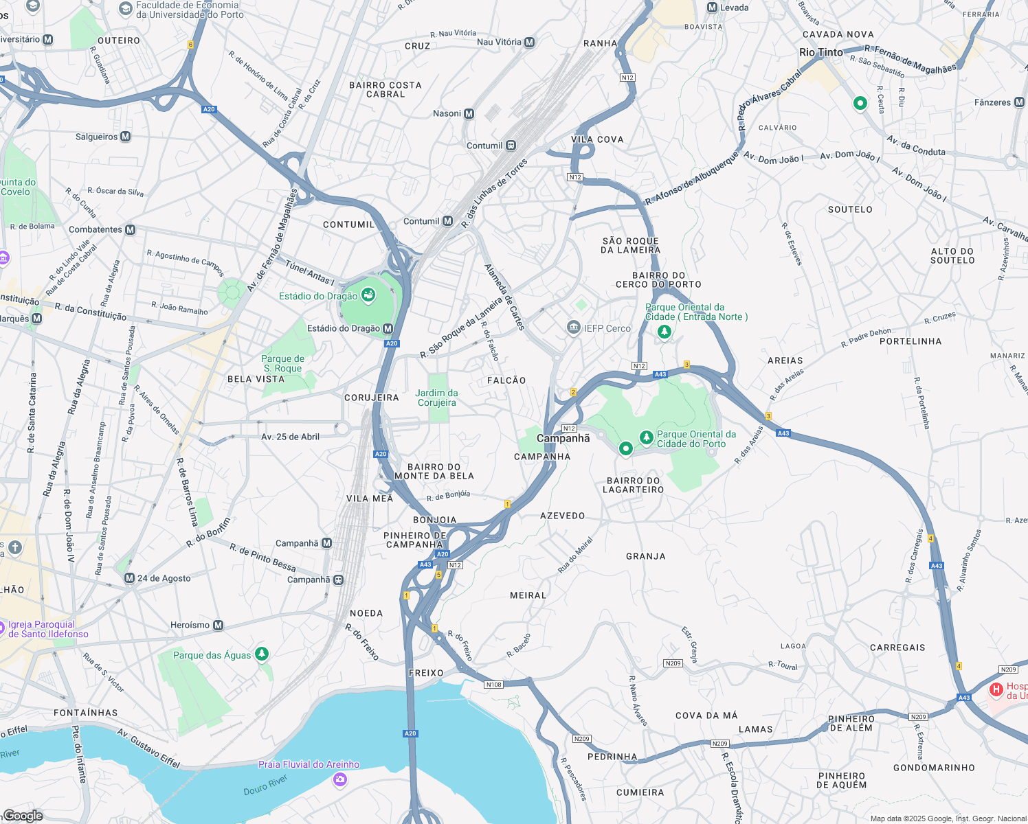 map of restaurants, bars, coffee shops, grocery stores, and more near 13 Rua Monte de Campanhã in Porto