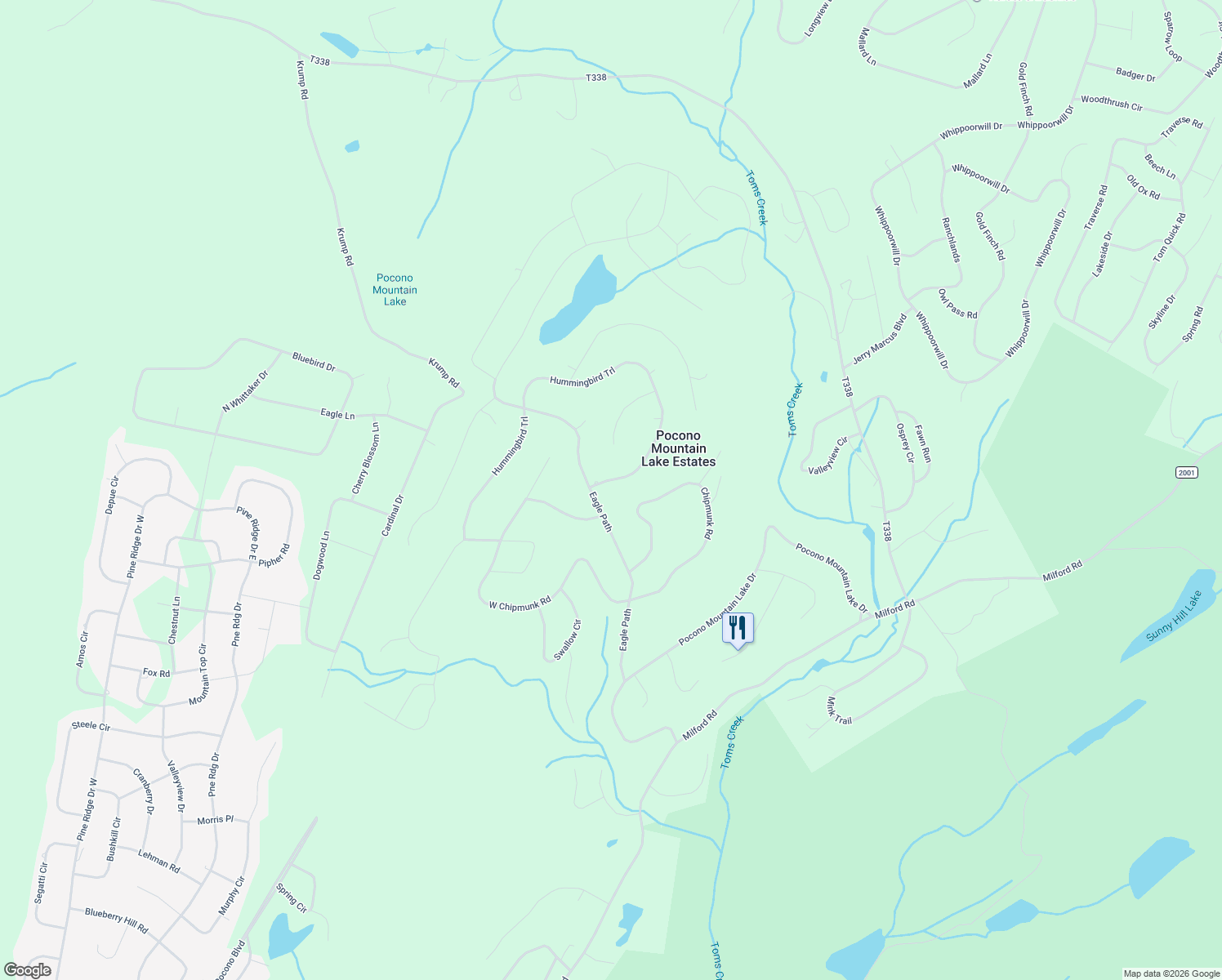 map of restaurants, bars, coffee shops, grocery stores, and more near 432 Pocono Mountain Lake Estate in Bushkill