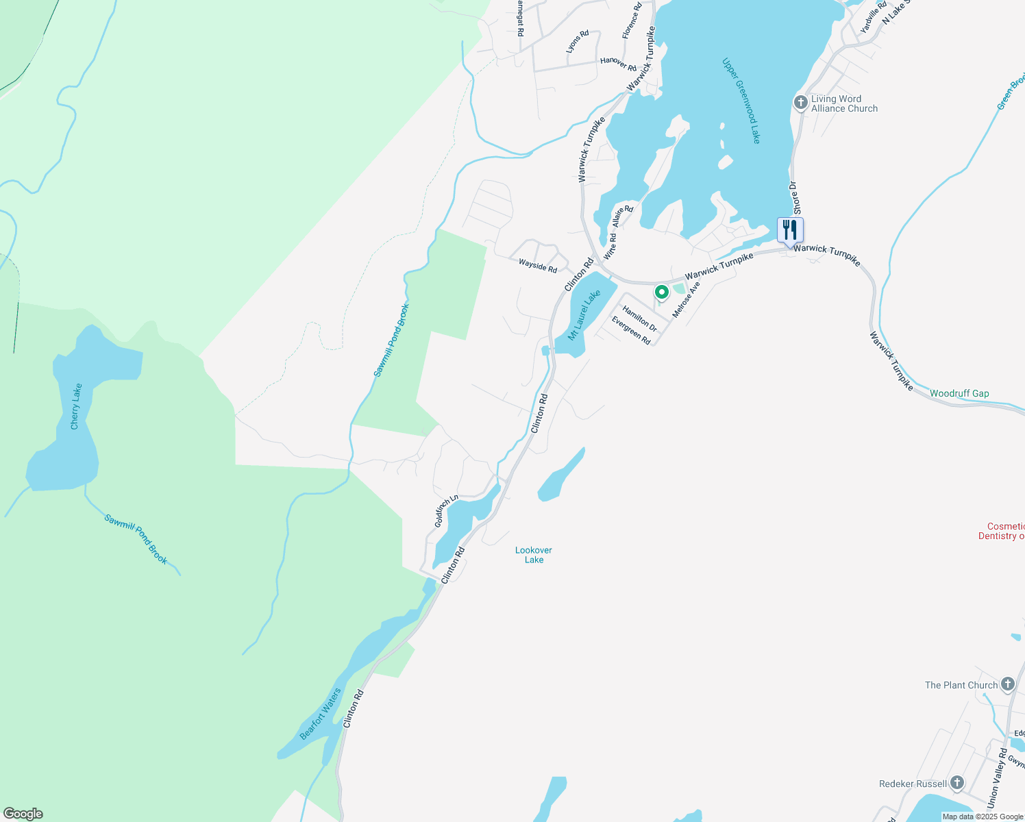 map of restaurants, bars, coffee shops, grocery stores, and more near 17 Clinton View Terrace in West Milford