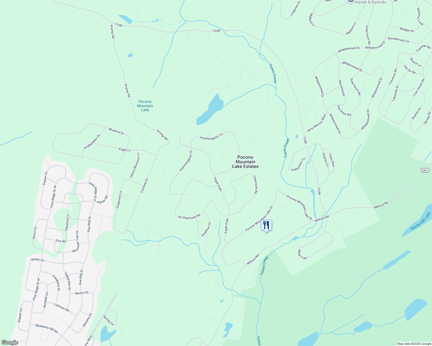 map of restaurants, bars, coffee shops, grocery stores, and more near 432 Pocono Mountain Lake Estate in Bushkill
