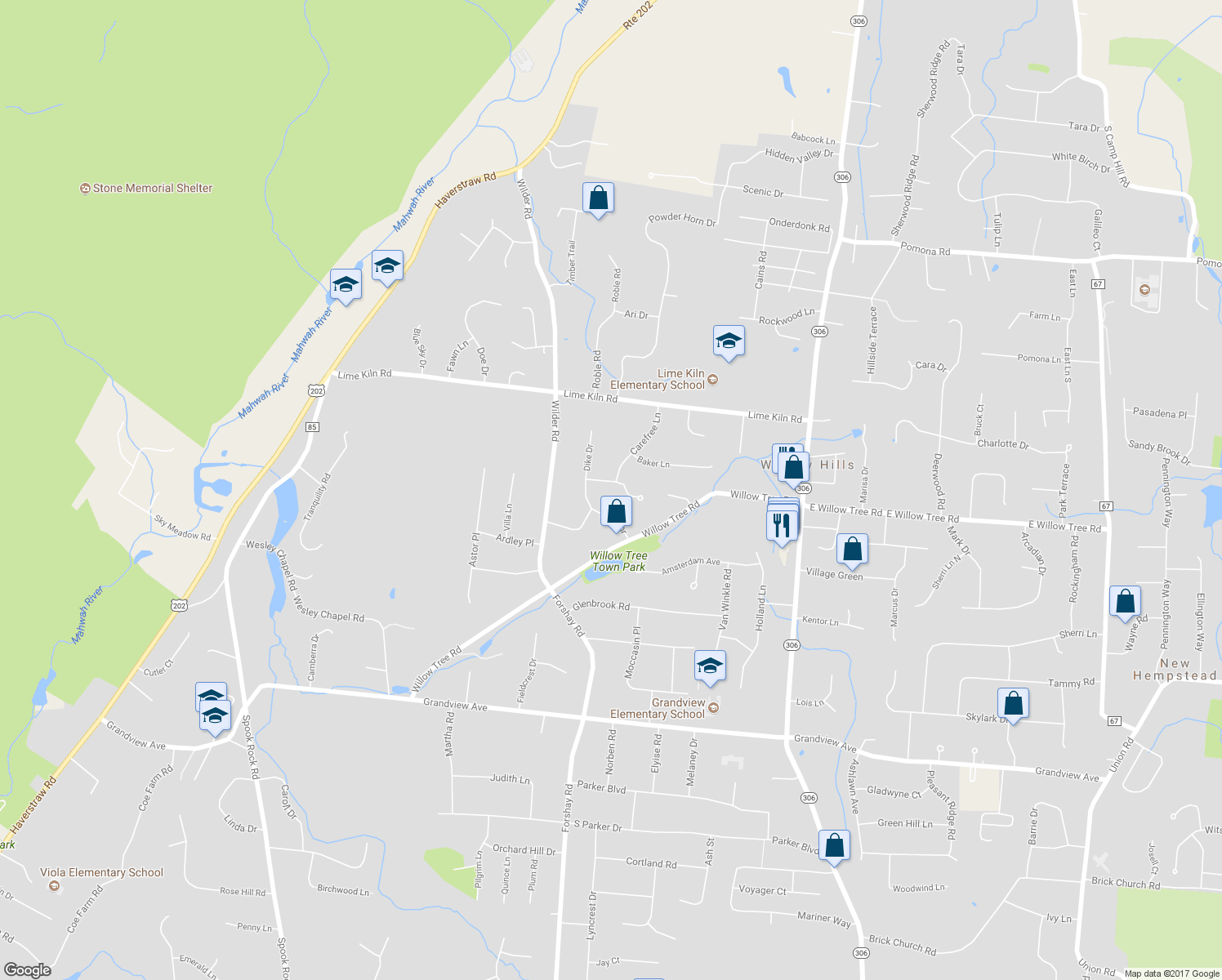 map of restaurants, bars, coffee shops, grocery stores, and more near 2 Roven Road in Monsey