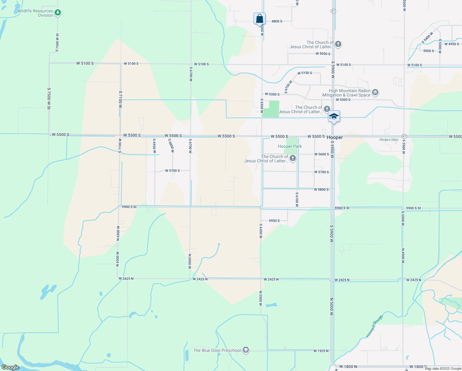 map of restaurants, bars, coffee shops, grocery stores, and more near 6510 West 5800 South in Hooper