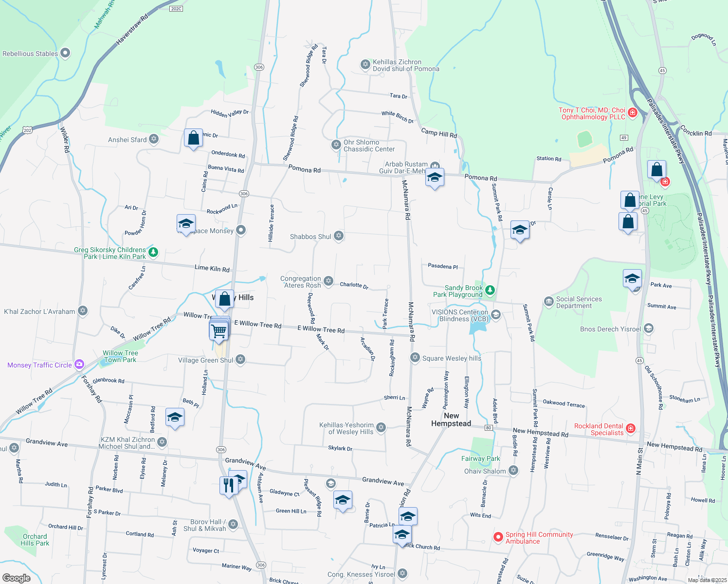 map of restaurants, bars, coffee shops, grocery stores, and more near 30 Charlotte Drive in Spring Valley