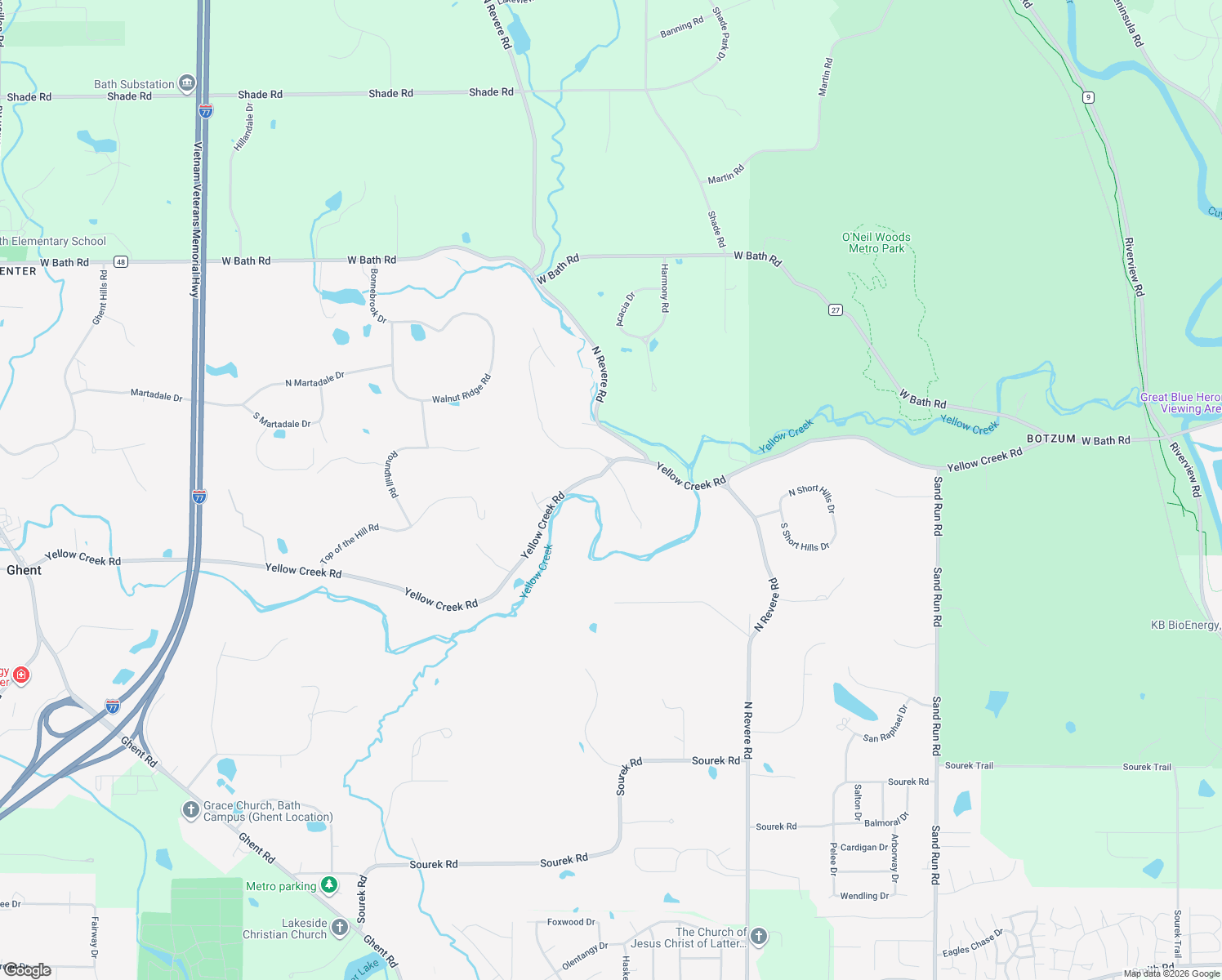 map of restaurants, bars, coffee shops, grocery stores, and more near 2666 Yellow Creek Road in Akron