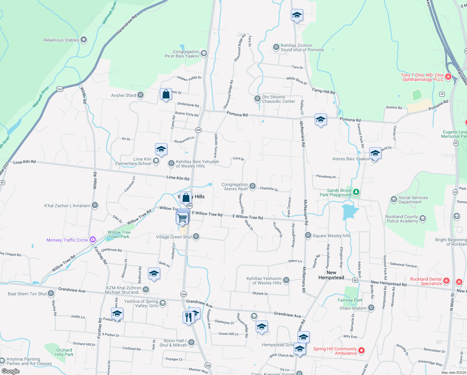 map of restaurants, bars, coffee shops, grocery stores, and more near 8 Charlotte Drive in Spring Valley