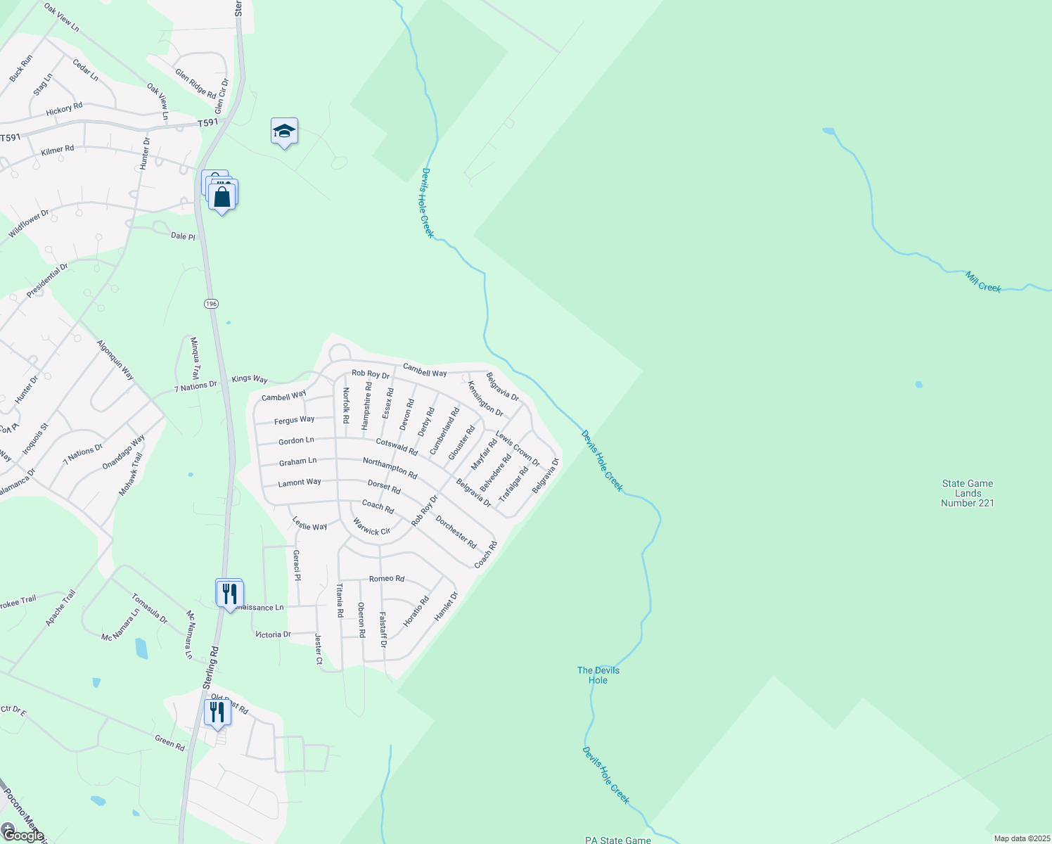 map of restaurants, bars, coffee shops, grocery stores, and more near 4704-4706 Belgravia Drive in Monroe County
