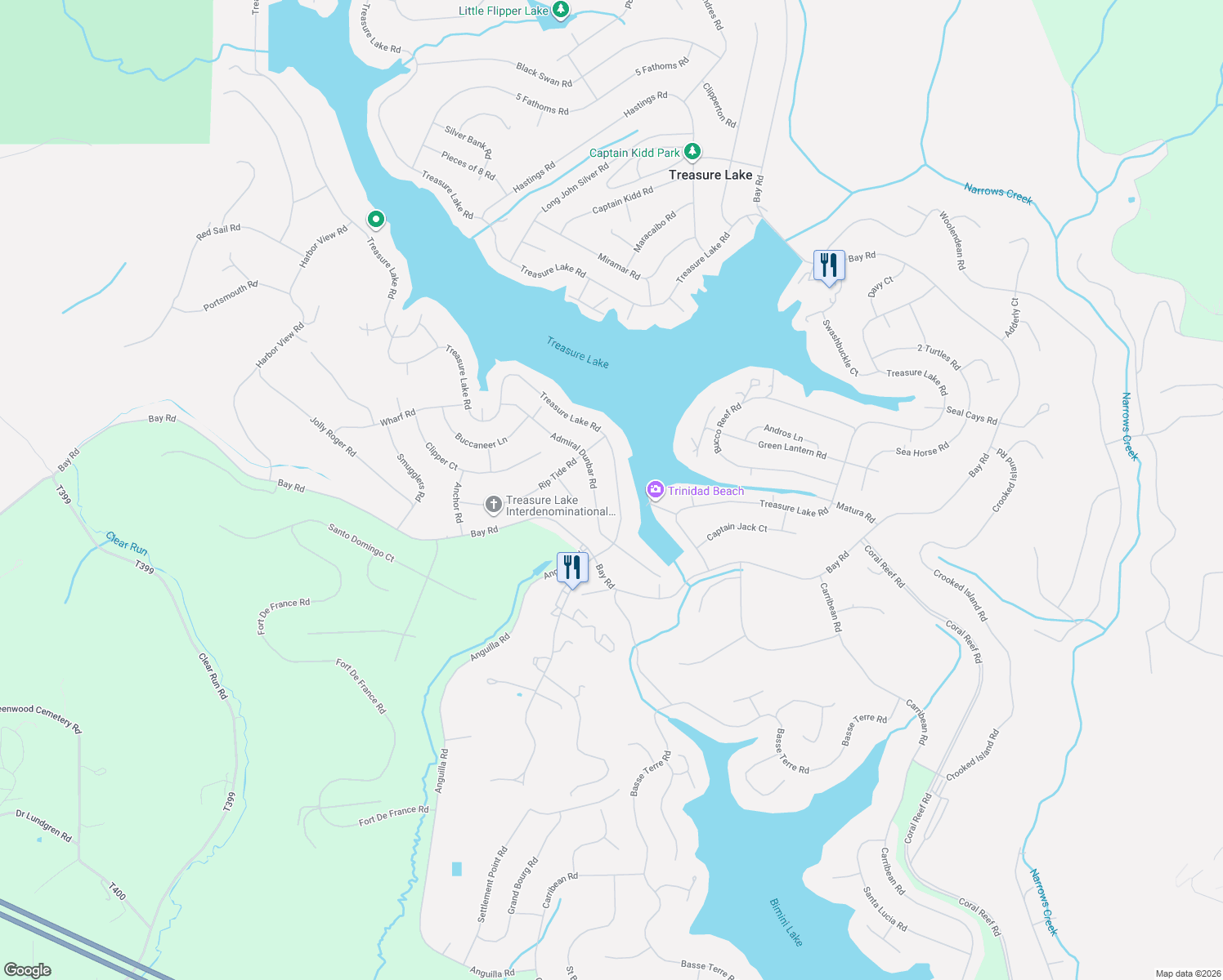 map of restaurants, bars, coffee shops, grocery stores, and more near 16924 Treasure Lake Road in DuBois