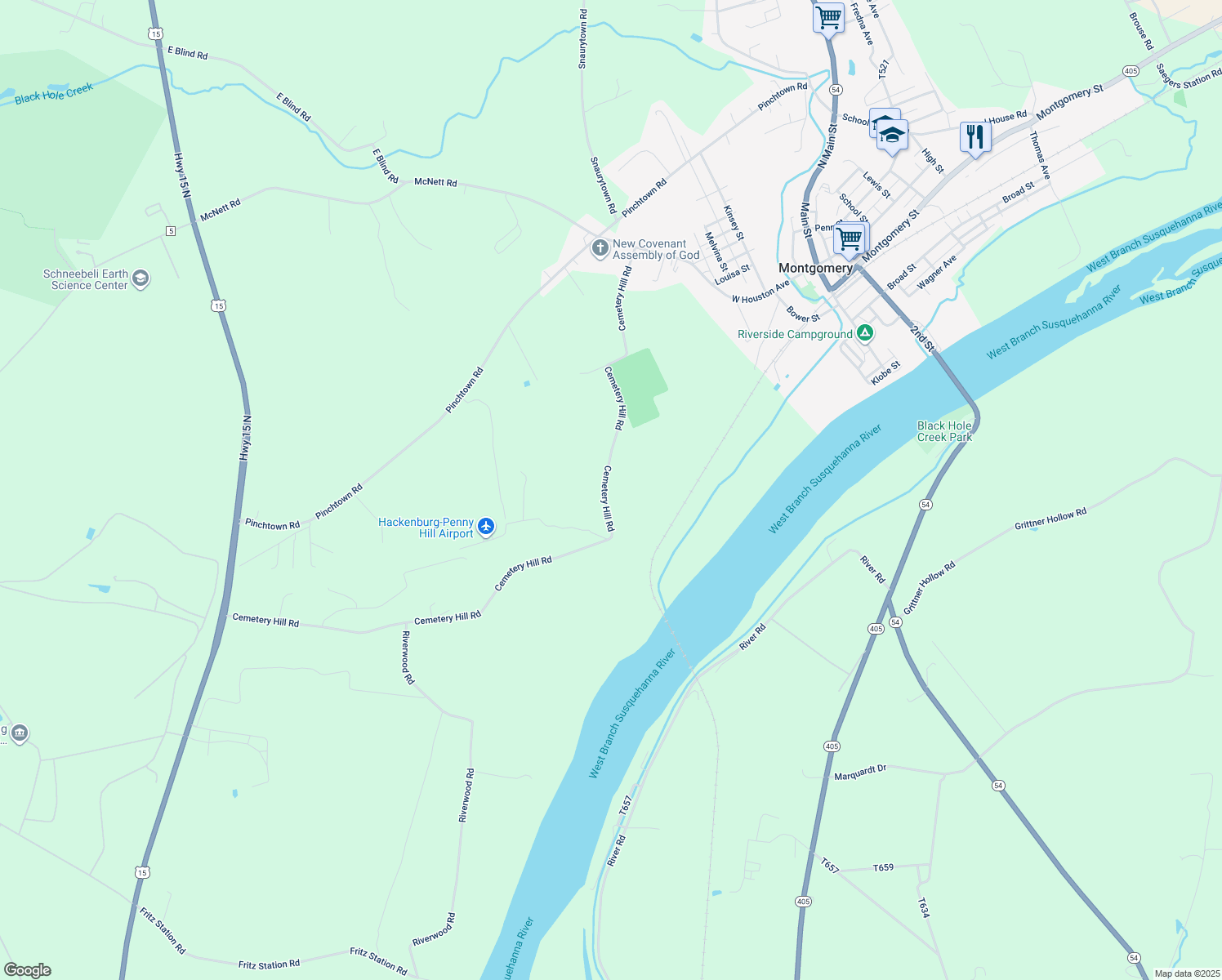 map of restaurants, bars, coffee shops, grocery stores, and more near 1284 Cemetery Hill Road in Montgomery