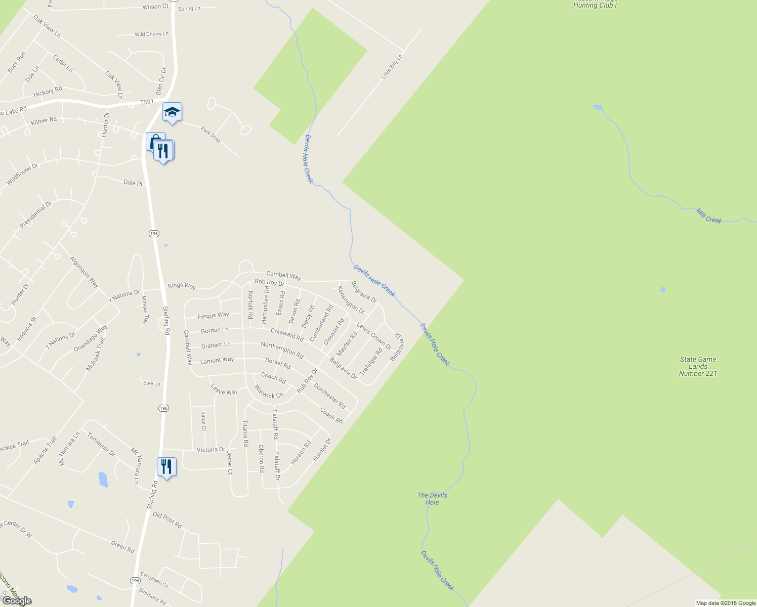 map of restaurants, bars, coffee shops, grocery stores, and more near 4706 Belgravia Drive in Monroe County