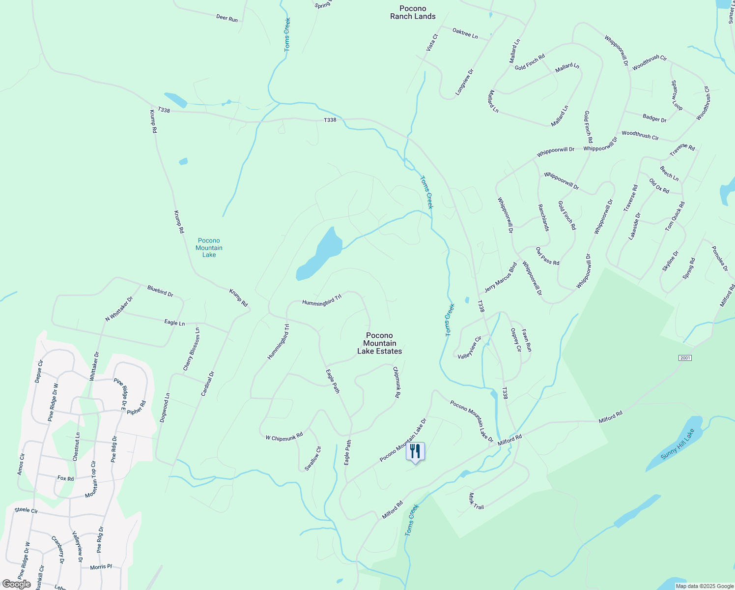 map of restaurants, bars, coffee shops, grocery stores, and more near 188 Hummingbird Trail in Pocono Mountain Lake Estates