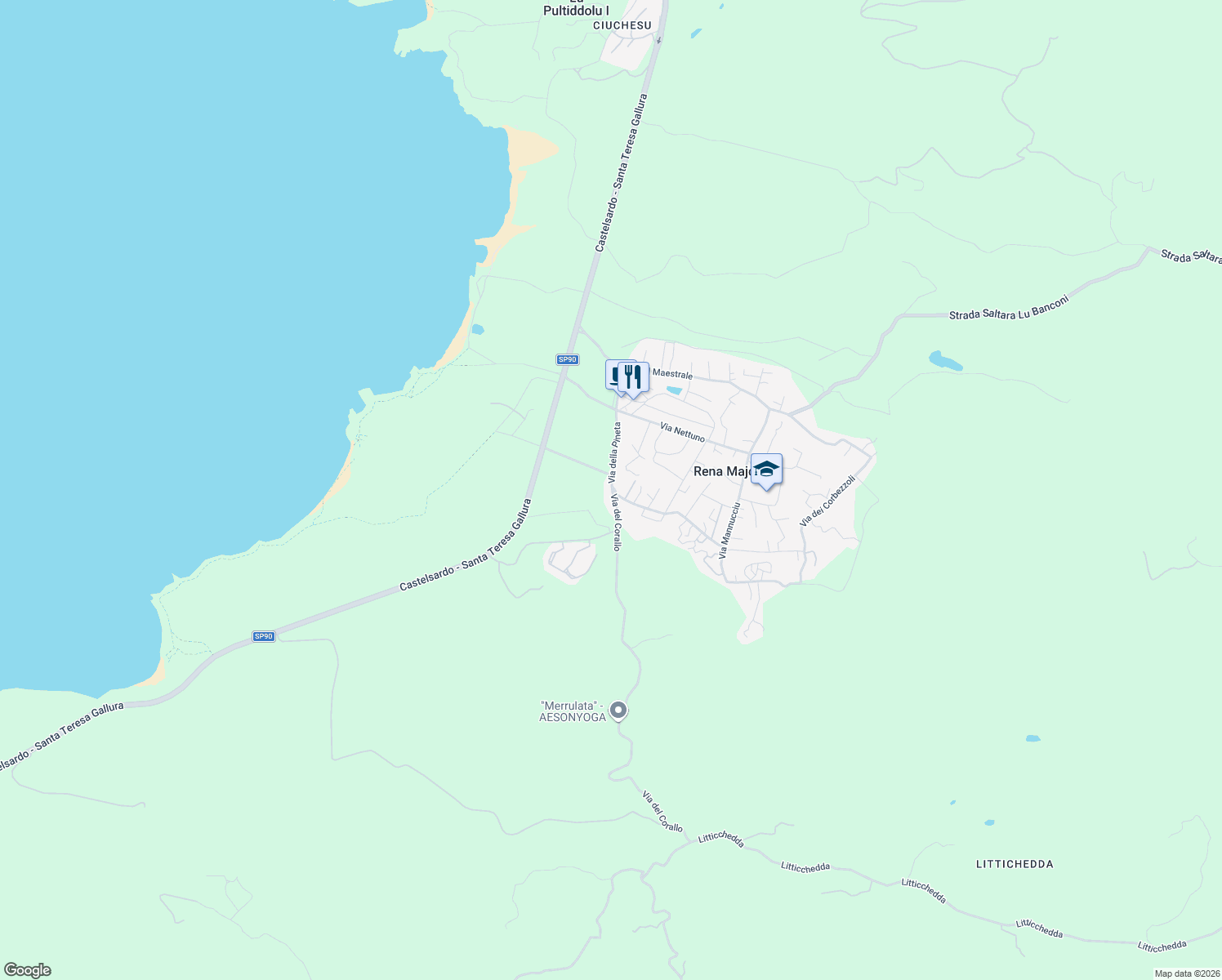 map of restaurants, bars, coffee shops, grocery stores, and more near 2 Via del Corallo in Rena Majore