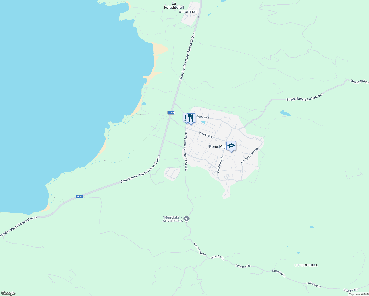 map of restaurants, bars, coffee shops, grocery stores, and more near 2 Via del Corallo in Rena Majore