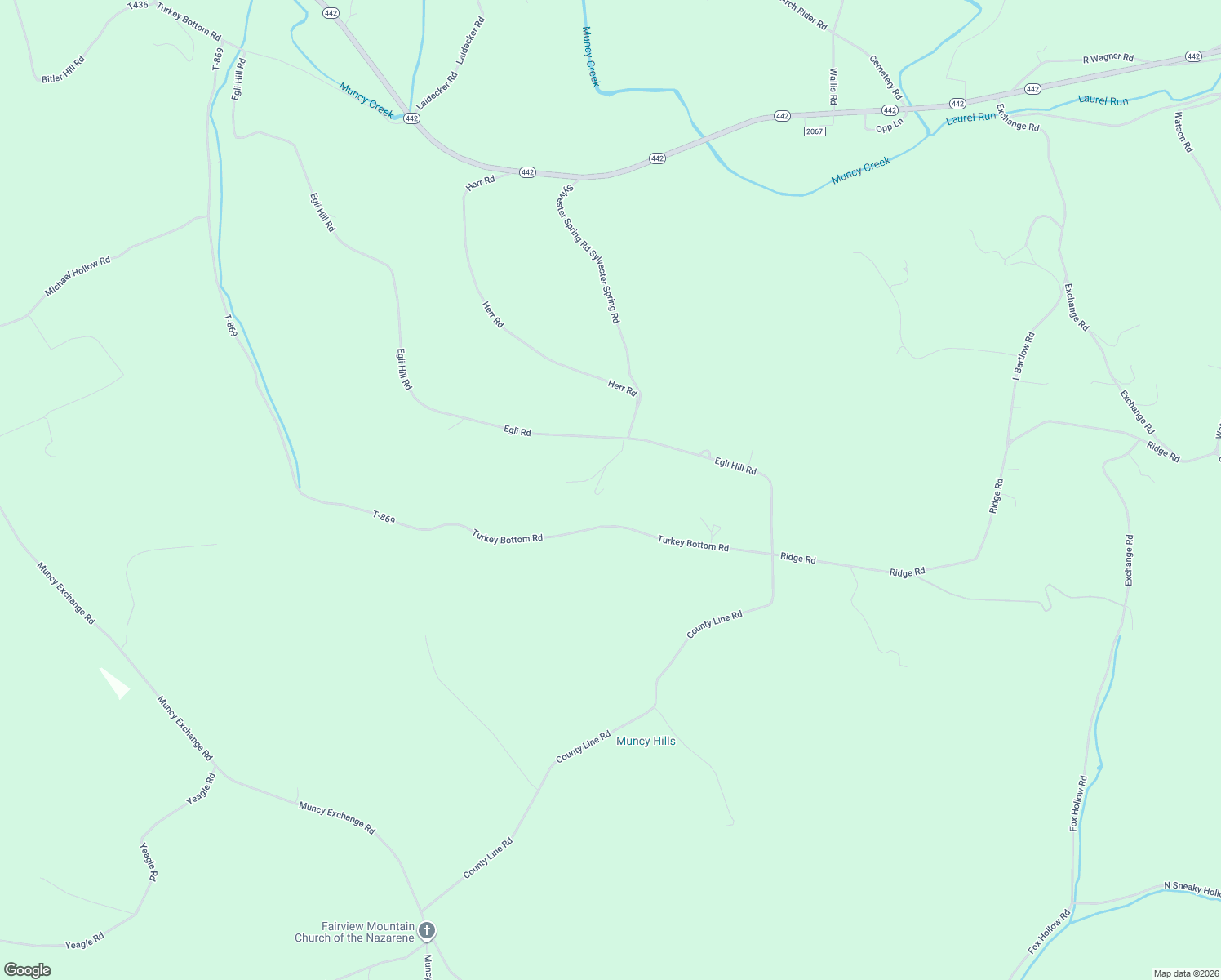 map of restaurants, bars, coffee shops, grocery stores, and more near 1824 Egli Hill Road in Muncy