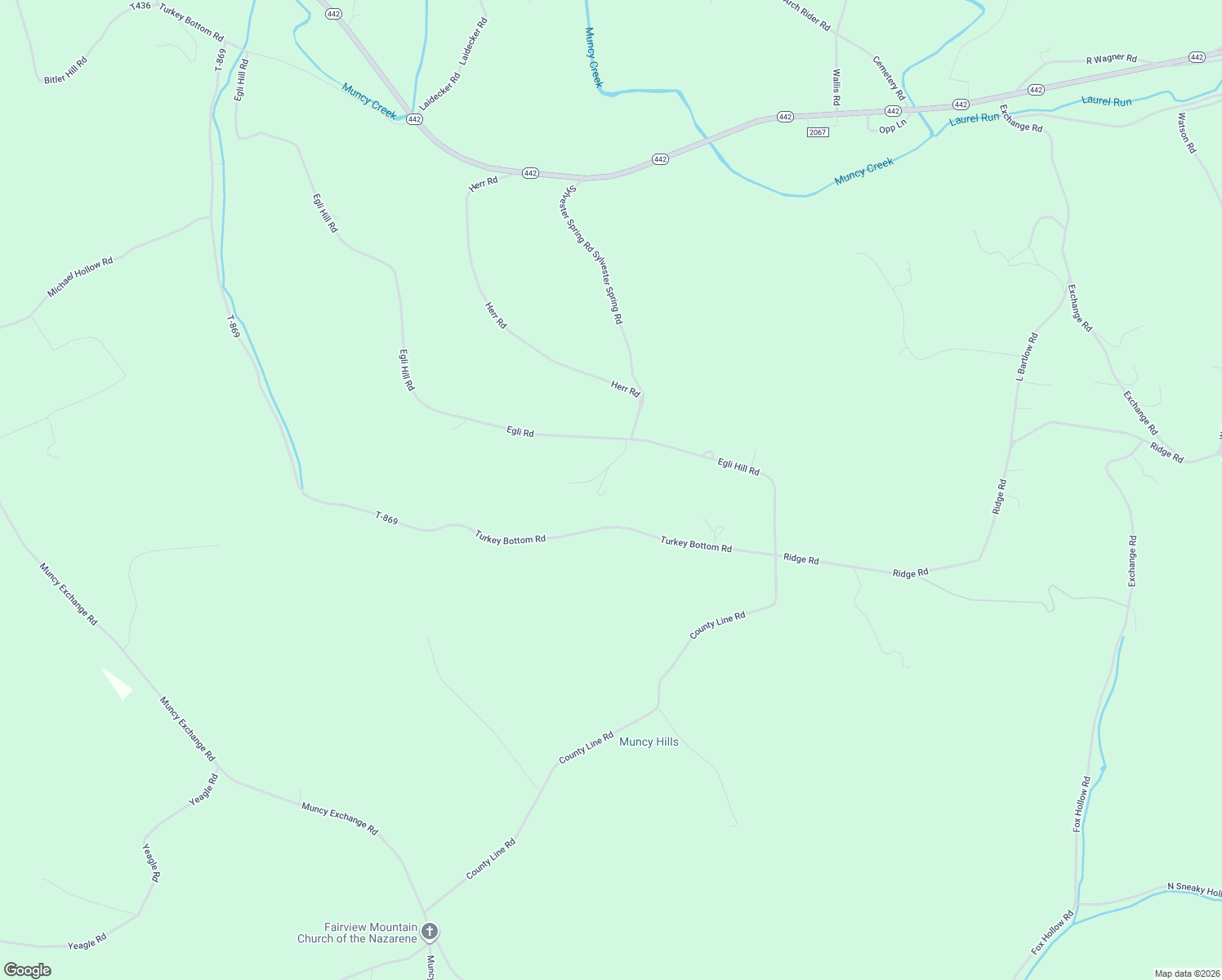 map of restaurants, bars, coffee shops, grocery stores, and more near 1824 Egli Hill Road in Muncy