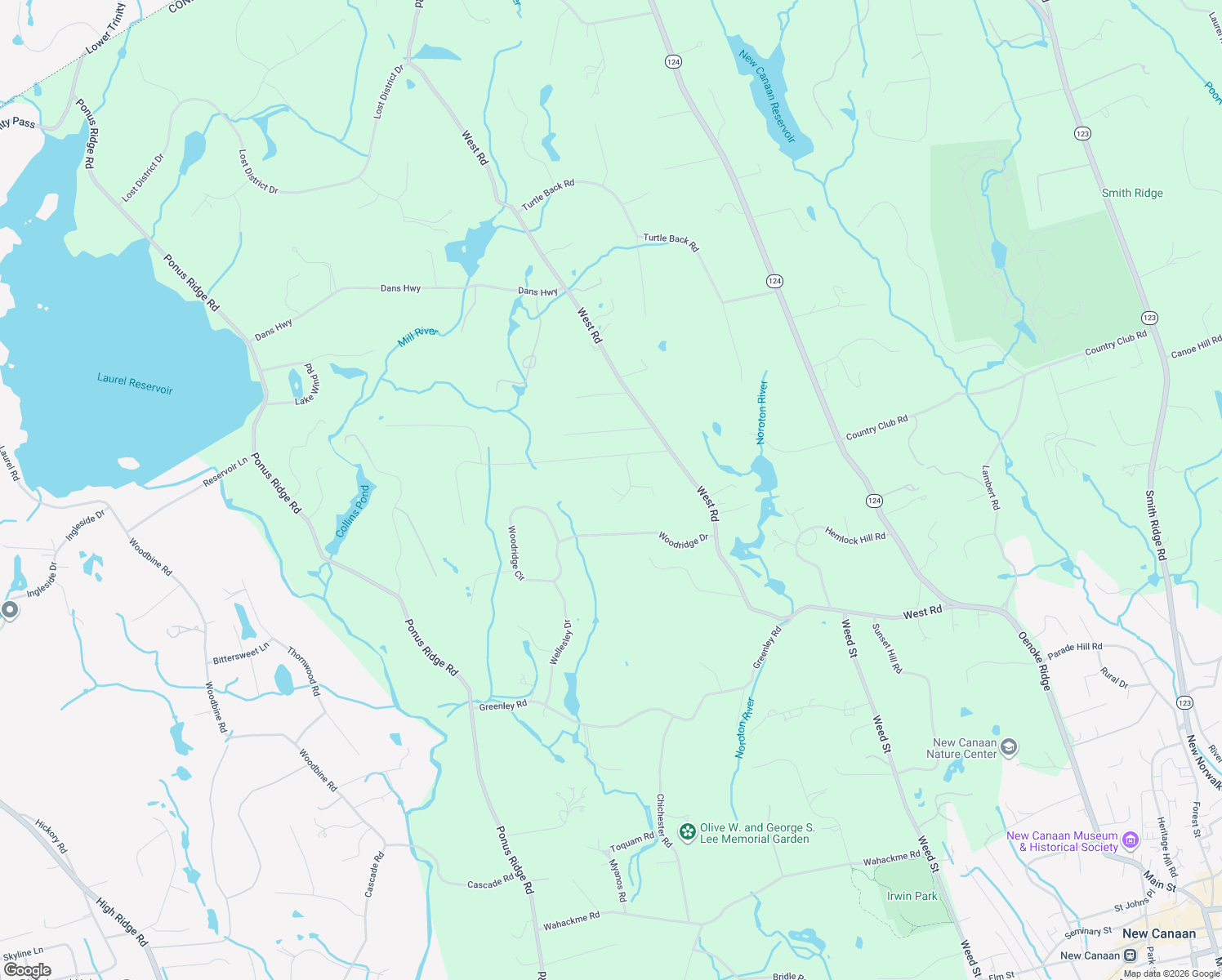 map of restaurants, bars, coffee shops, grocery stores, and more near 51 Reeder Lane in New Canaan