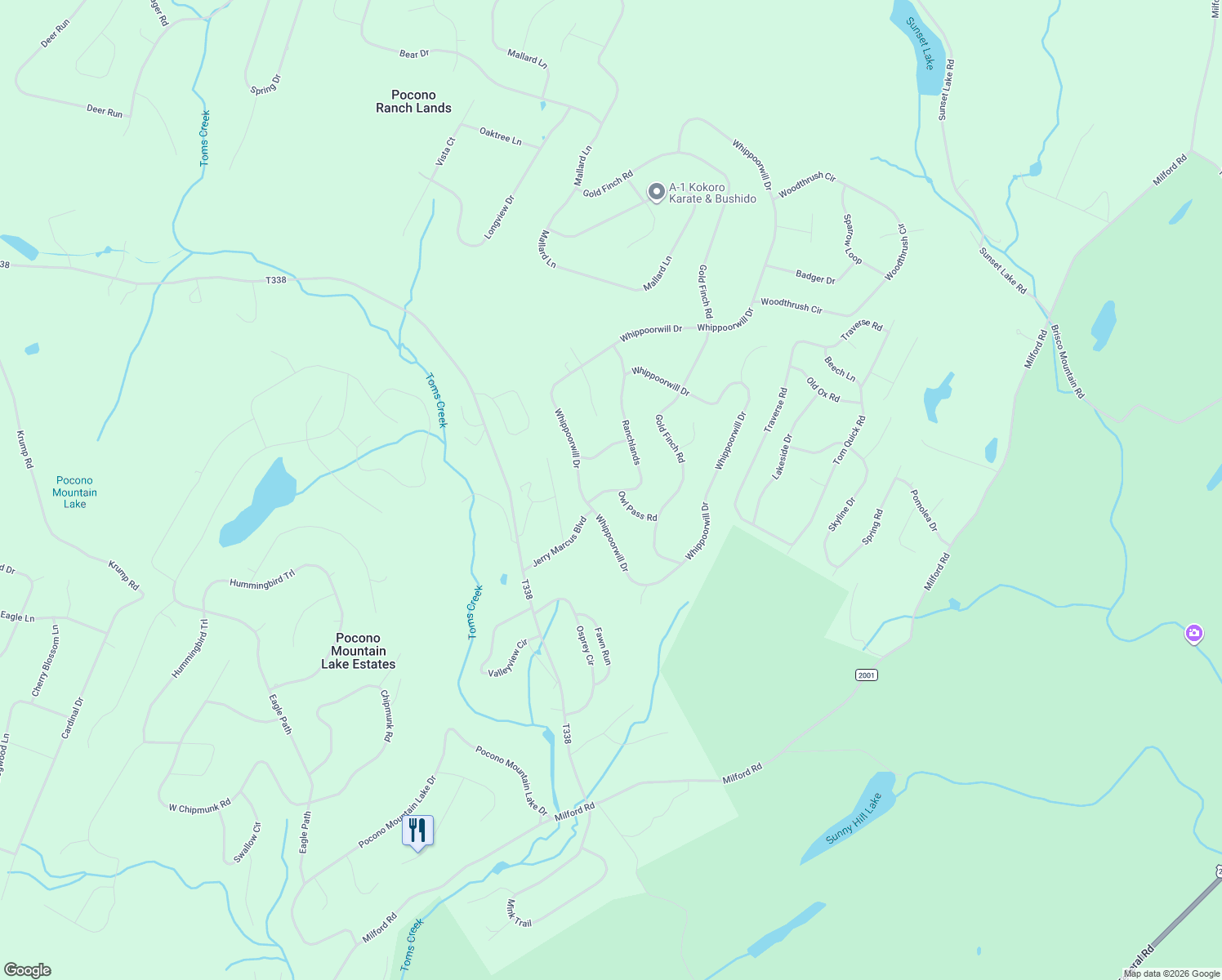 map of restaurants, bars, coffee shops, grocery stores, and more near 311 Ranchlands in Pocono Ranch Lands