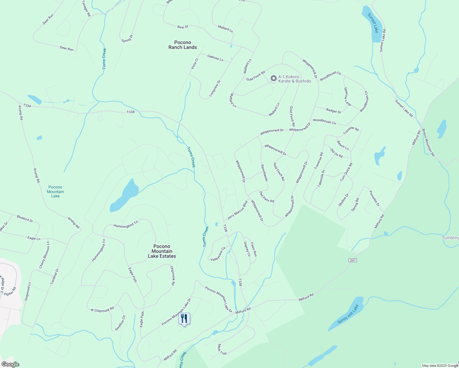 map of restaurants, bars, coffee shops, grocery stores, and more near 349 Ranchlands in Bushkill