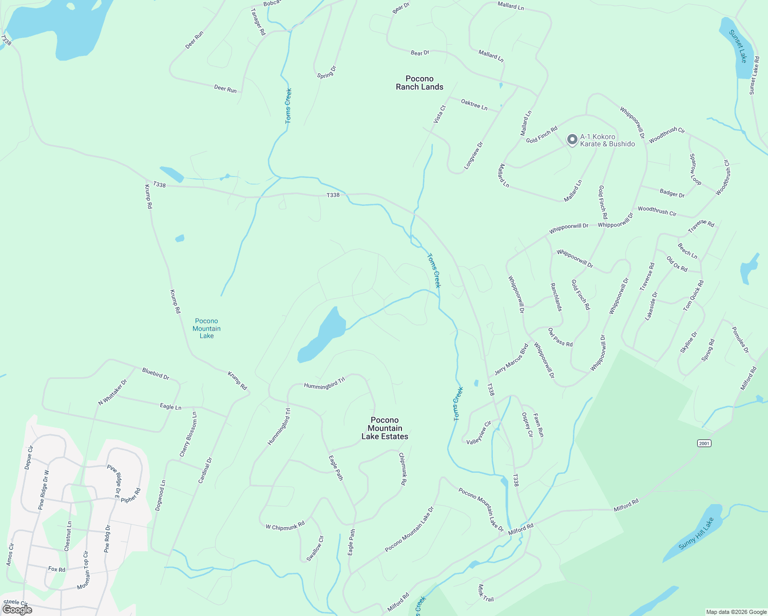 map of restaurants, bars, coffee shops, grocery stores, and more near 510 Sparrow Road in Pocono Mountain Lake Estates
