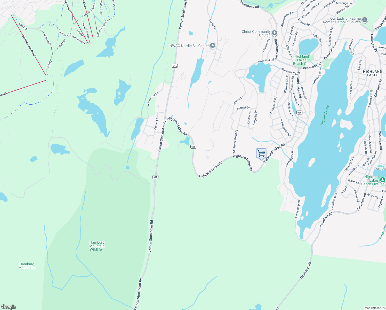 map of restaurants, bars, coffee shops, grocery stores, and more near 38 Highland Lakes Road in Sussex County