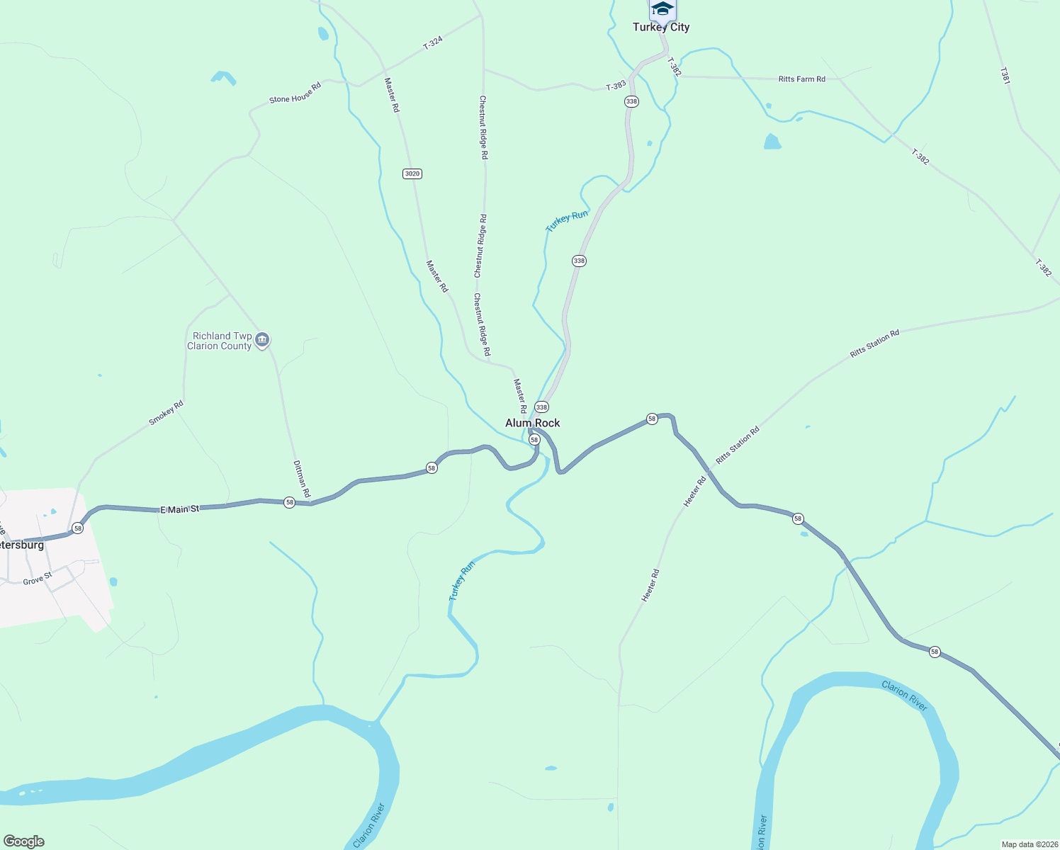 map of restaurants, bars, coffee shops, grocery stores, and more near 4309 Pennsylvania 58 in Emlenton