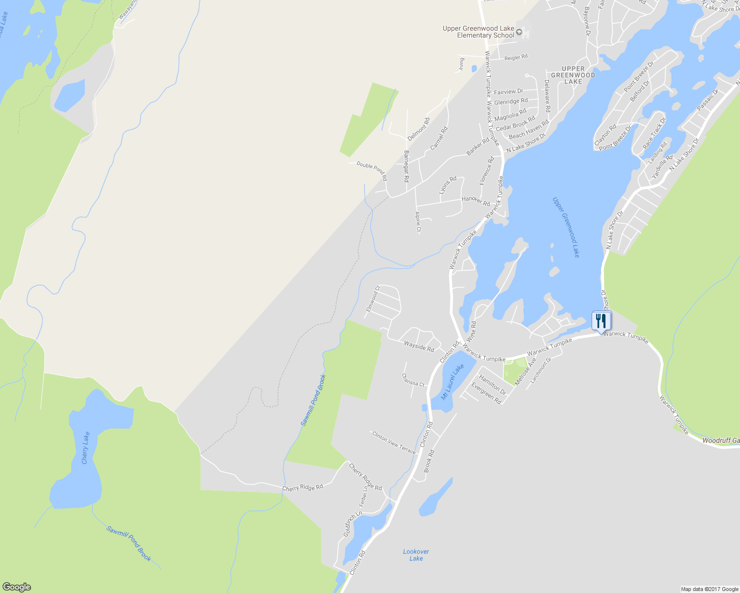 map of restaurants, bars, coffee shops, grocery stores, and more near 23 Elmwood Court in West Milford