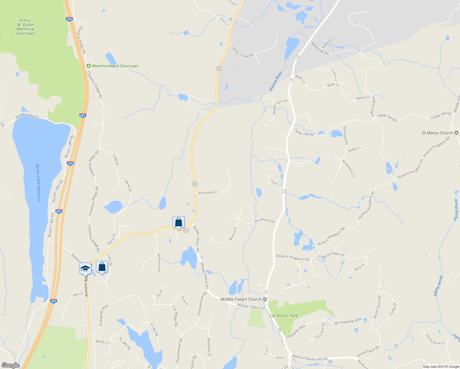 map of restaurants, bars, coffee shops, grocery stores, and more near 35 Woodcrest Drive in Armonk