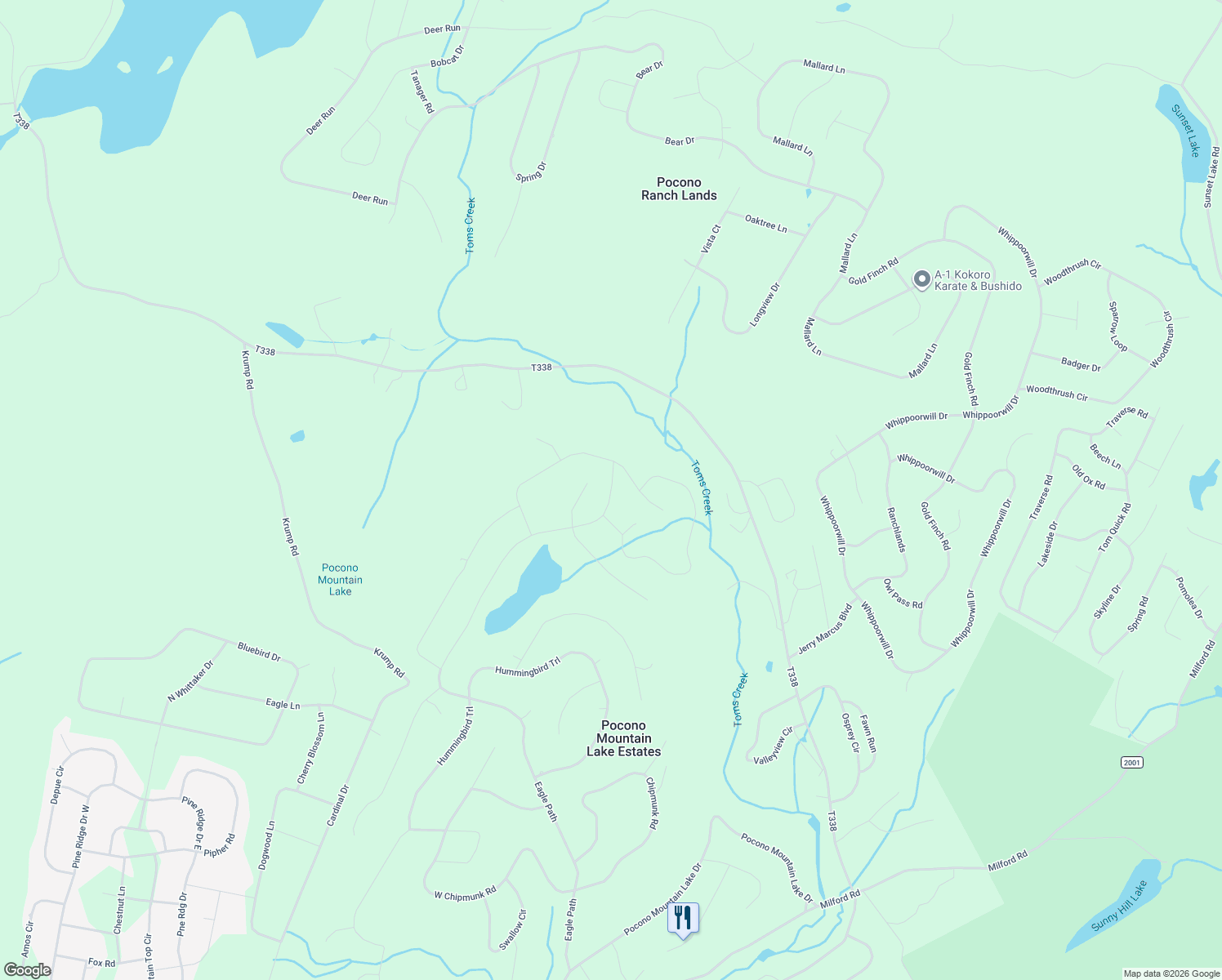map of restaurants, bars, coffee shops, grocery stores, and more near 2475 Eagle Path in Bushkill