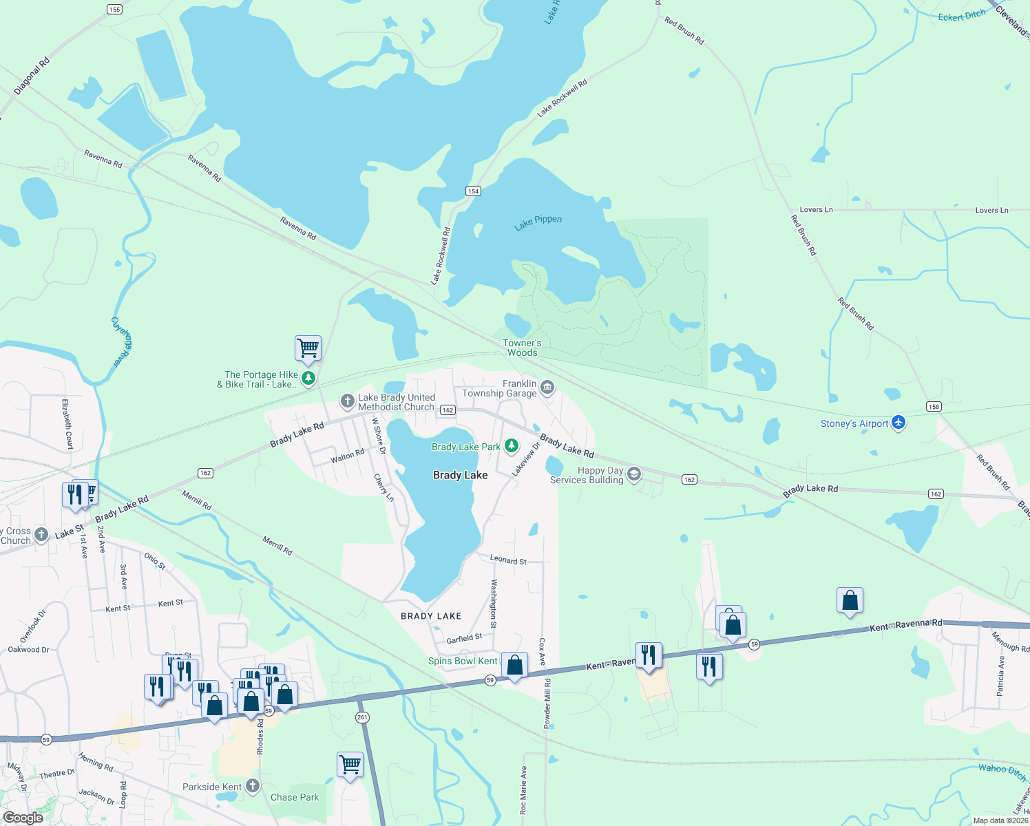 map of restaurants, bars, coffee shops, grocery stores, and more near 6568 Crescent Lane in Kent