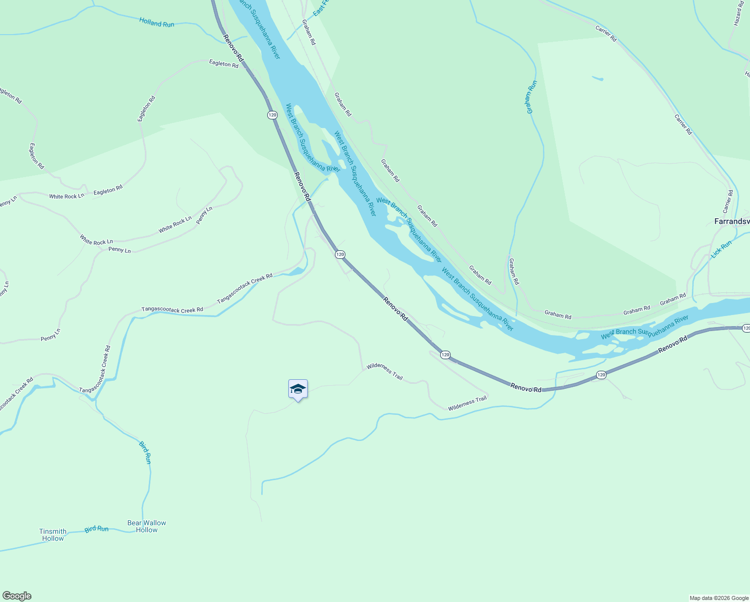 map of restaurants, bars, coffee shops, grocery stores, and more near 2943 Renovo Road in Mill Hall