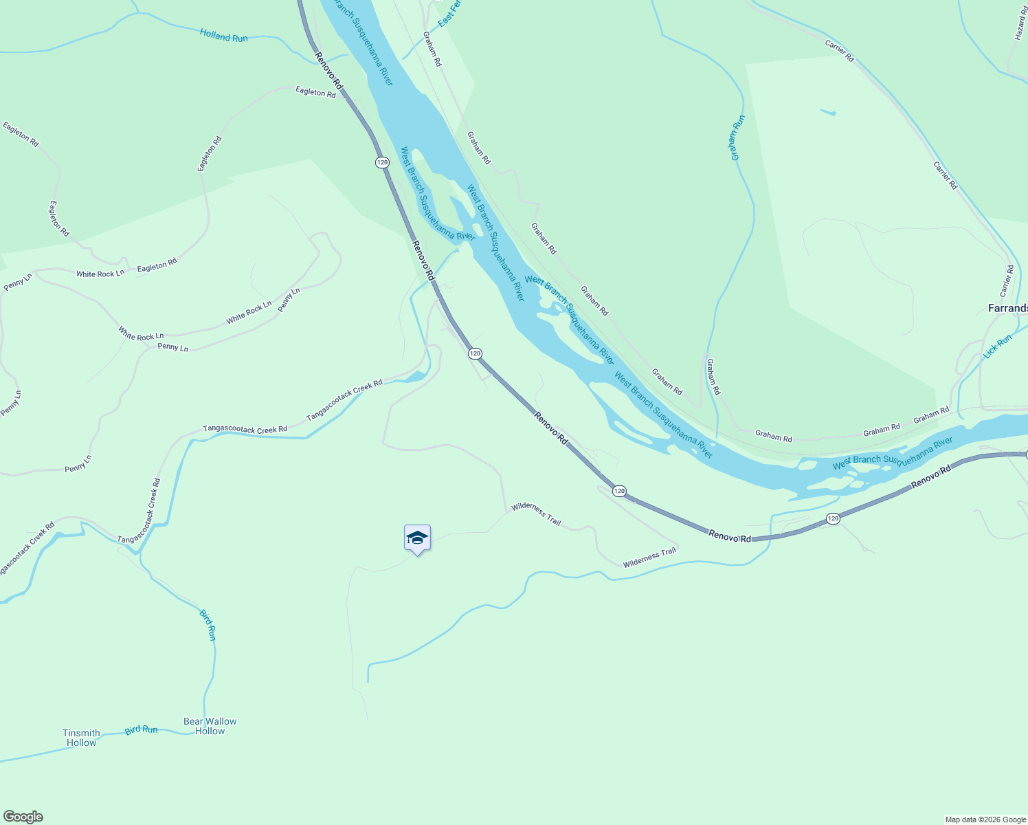 map of restaurants, bars, coffee shops, grocery stores, and more near 2943 Renovo Road in Mill Hall