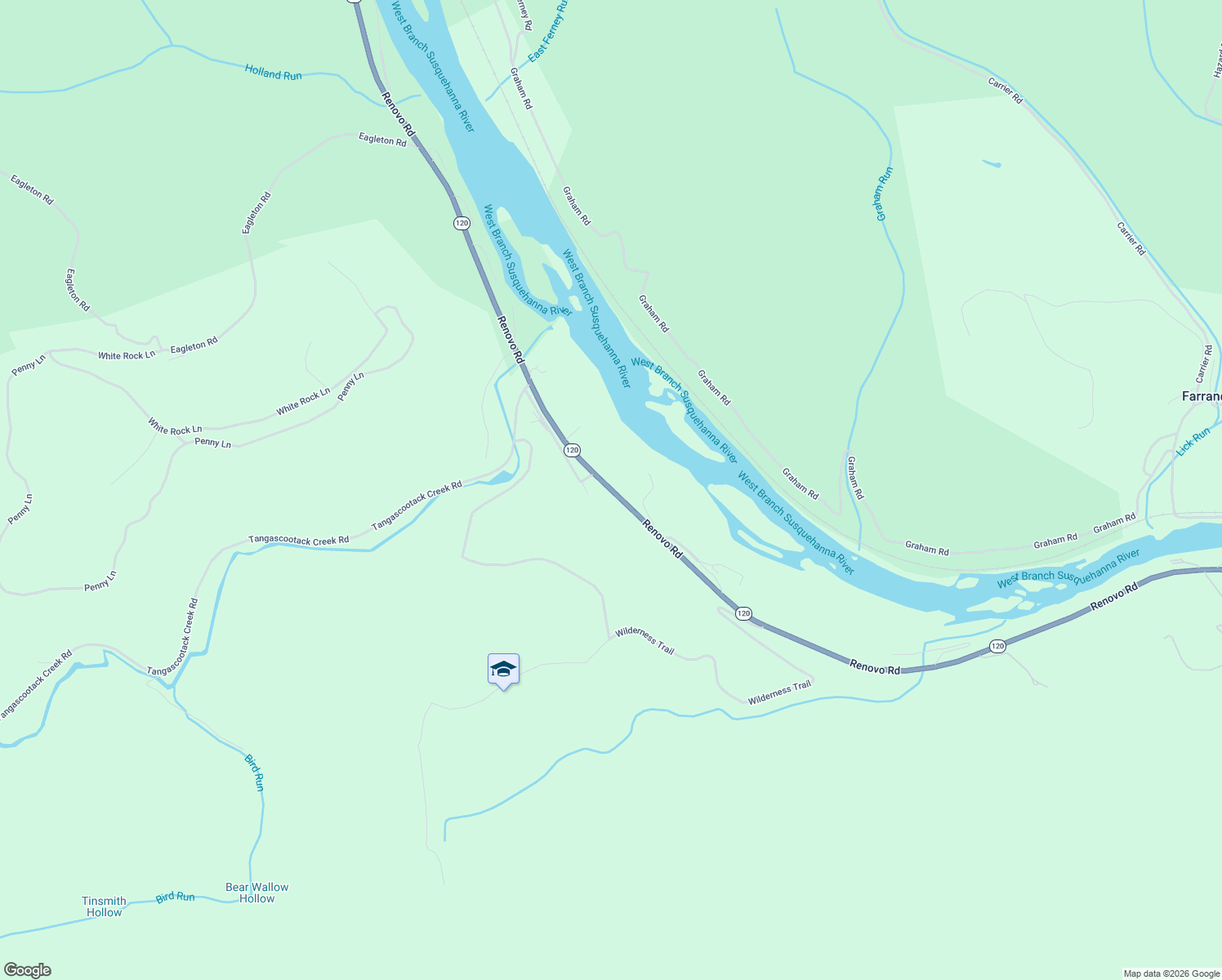 map of restaurants, bars, coffee shops, grocery stores, and more near 2956 Renovo Road in Mill Hall