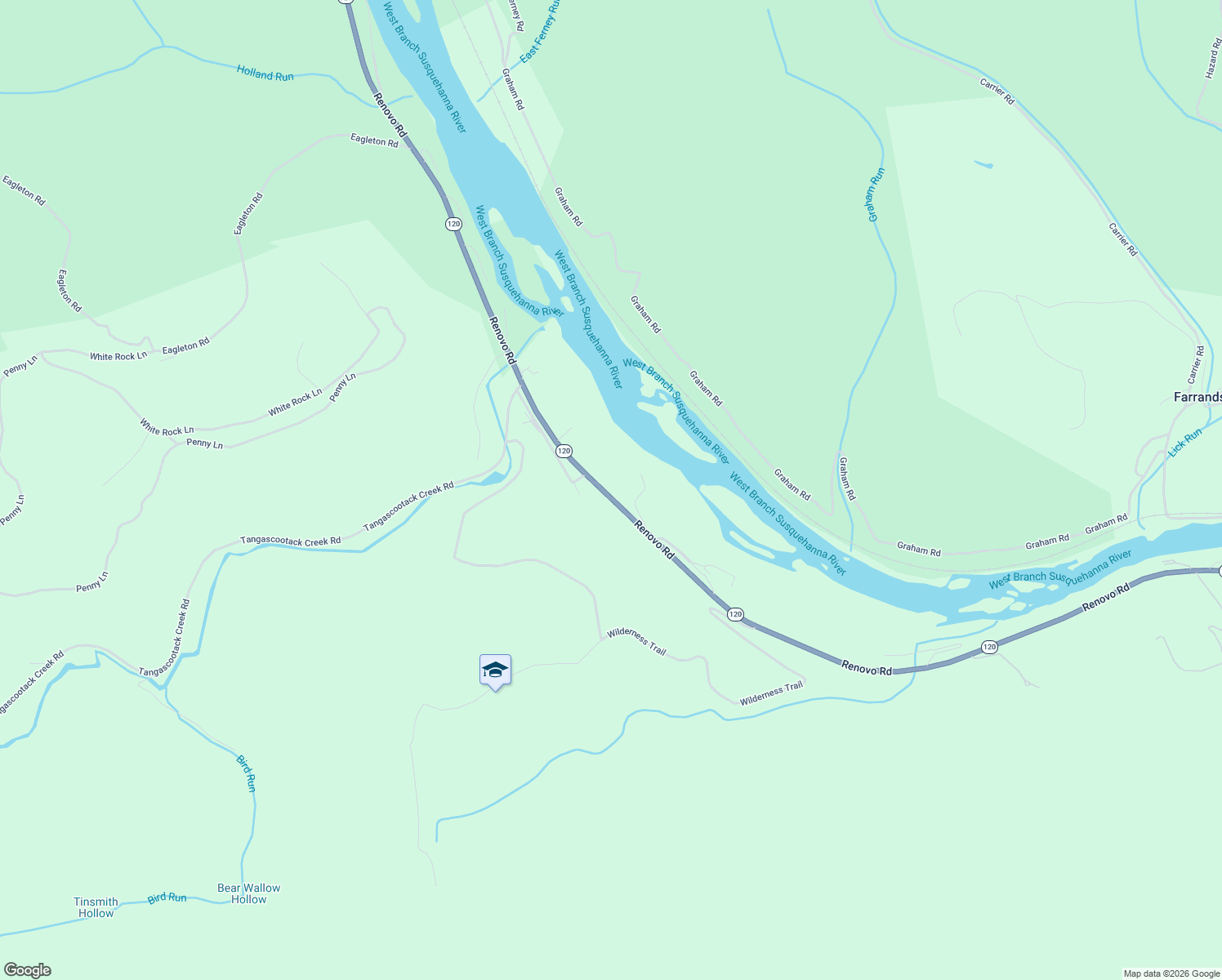 map of restaurants, bars, coffee shops, grocery stores, and more near 2956 Renovo Road in Mill Hall