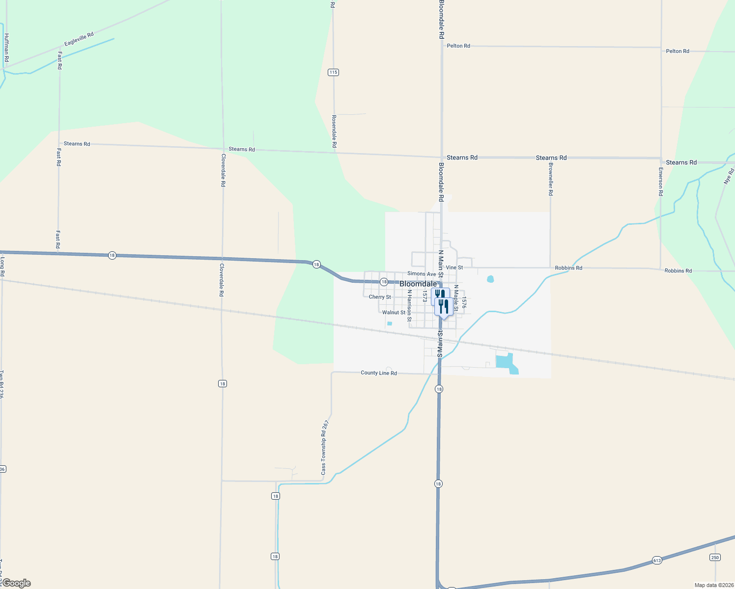 map of restaurants, bars, coffee shops, grocery stores, and more near 512 Cherry St in Bloomdale