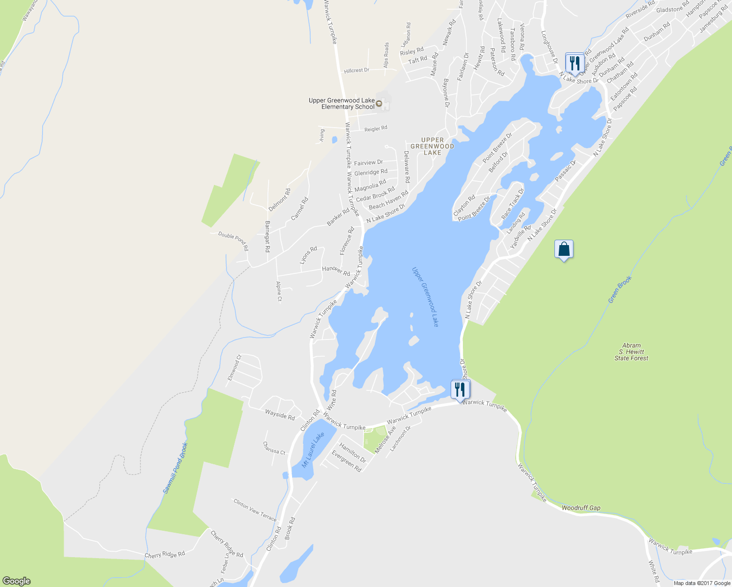 map of restaurants, bars, coffee shops, grocery stores, and more near 20 South Richfield Road in West Milford