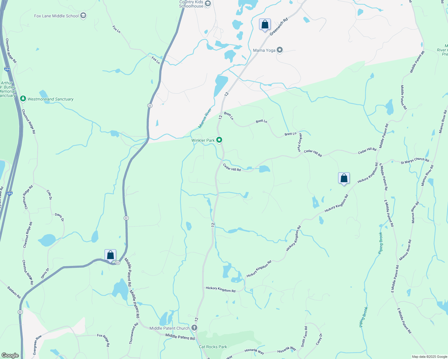 map of restaurants, bars, coffee shops, grocery stores, and more near 300 Bedford-Banksville Road in Bedford