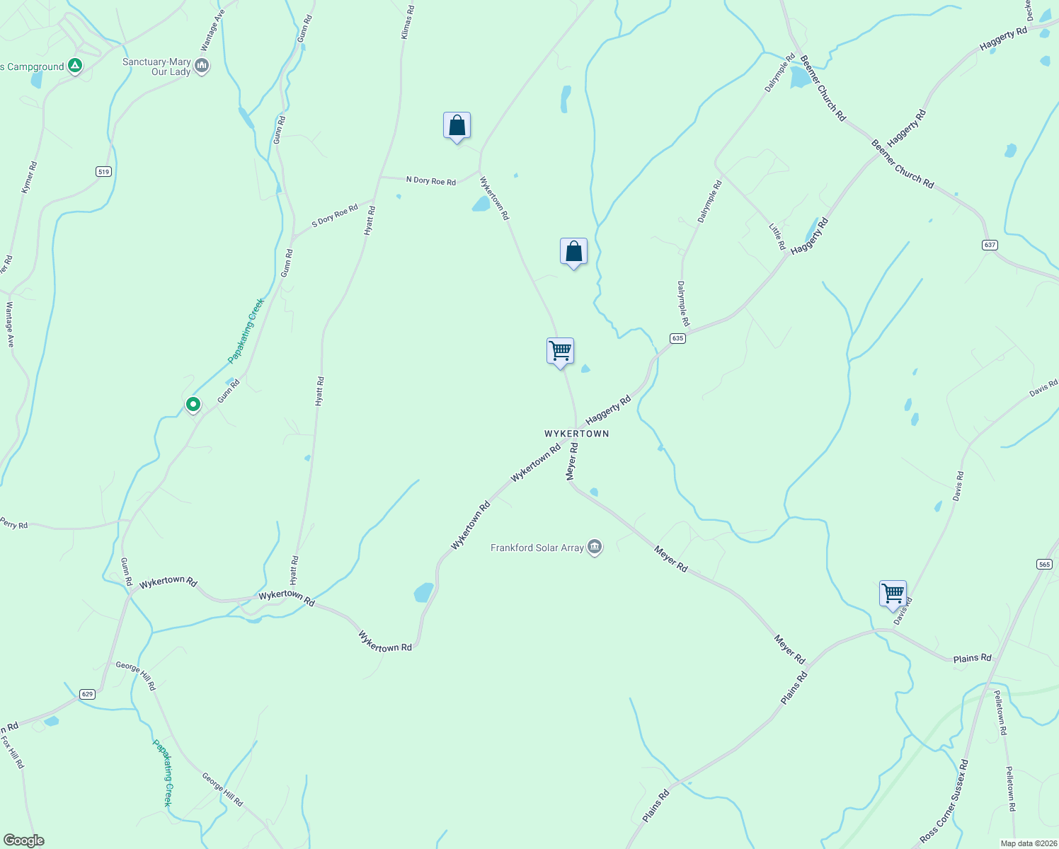 map of restaurants, bars, coffee shops, grocery stores, and more near 172 Wykertown Road in Branchville