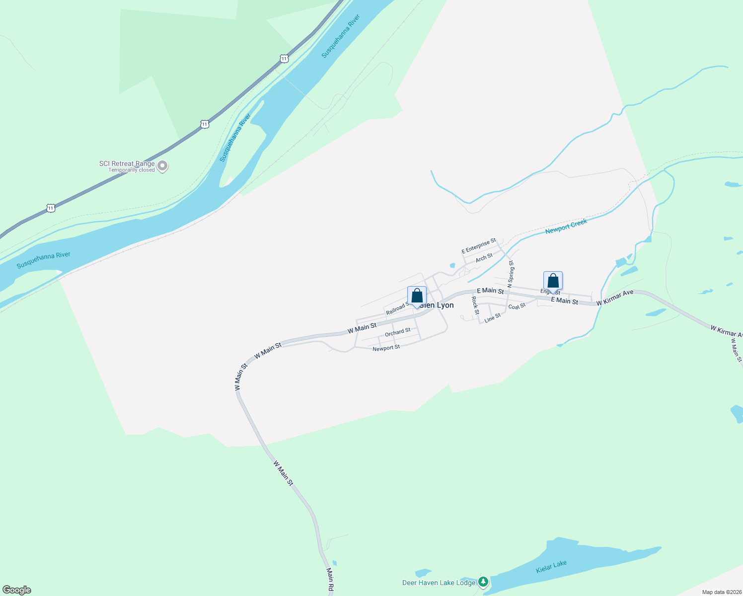 map of restaurants, bars, coffee shops, grocery stores, and more near 112 West Enterprise Street in Glen Lyon