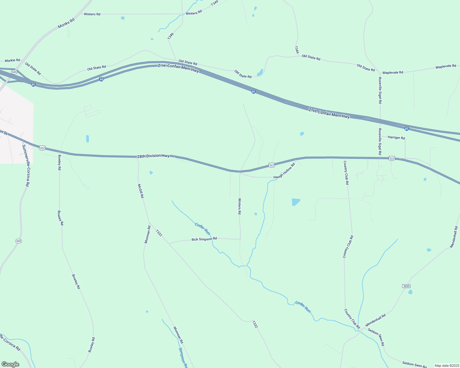map of restaurants, bars, coffee shops, grocery stores, and more near Winters Village Rd in Brookville